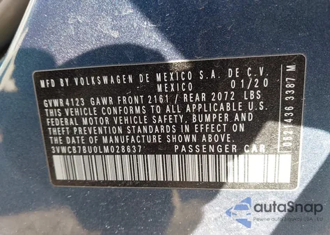 2020 Volkswagen Jetta 1.4T R-Line/1.4T S/1.4T Se z USA, uszkodzony, nr VIN 3VWCB7BU0LM028637